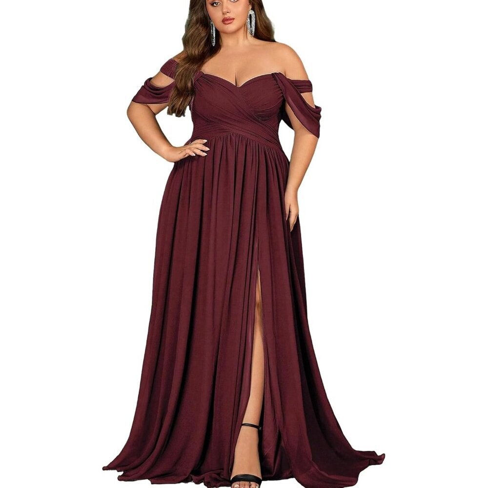 Women's Red Daily Dresses A Line Chiffon Wedding Guest Bridesmaid Dress Maxi